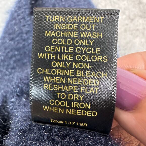 House of Harlow 1960 Fuzzy Knit Cropped Tank Top Womens M Navy Blue Square Neck - Picture 5 of 5